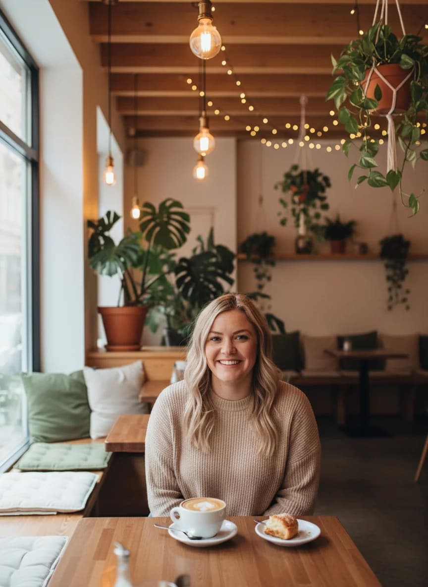 Cozy Café - Warm, inviting, conversation-ready vibe