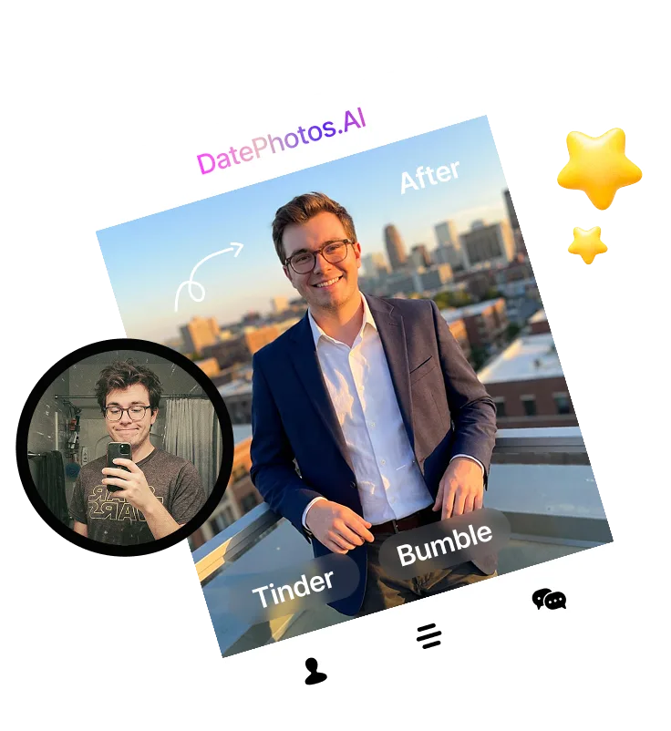 AI-generated dating photo example showing professional portrait