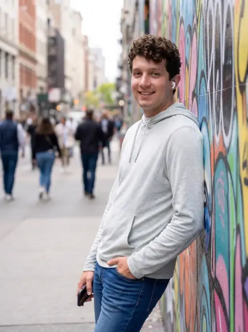 AI dating photo example in city streets