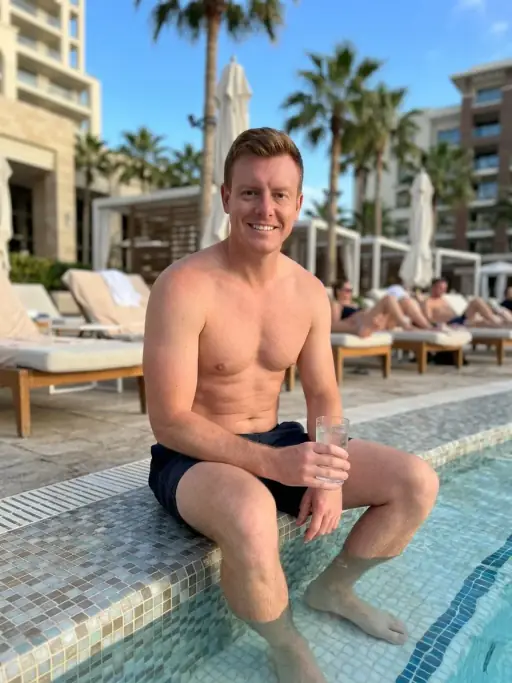 Pool resort AI dating photo scene example